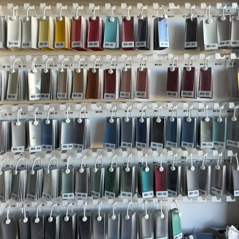 Paint toners on the mixing wall used for color matching